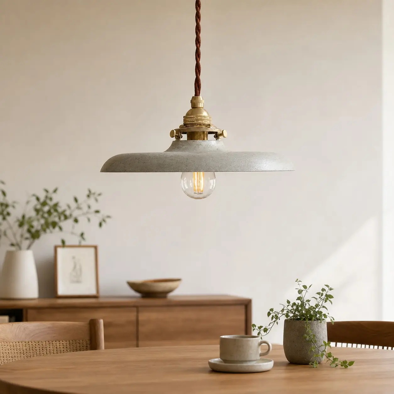 Industrial pendant light in a dining space