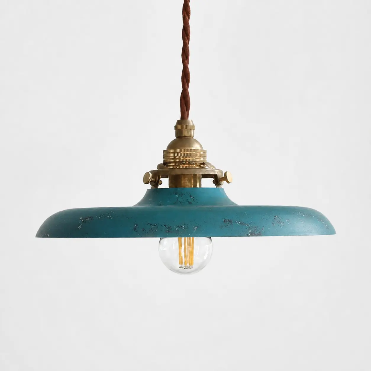 Distressed blue industrial pendant light