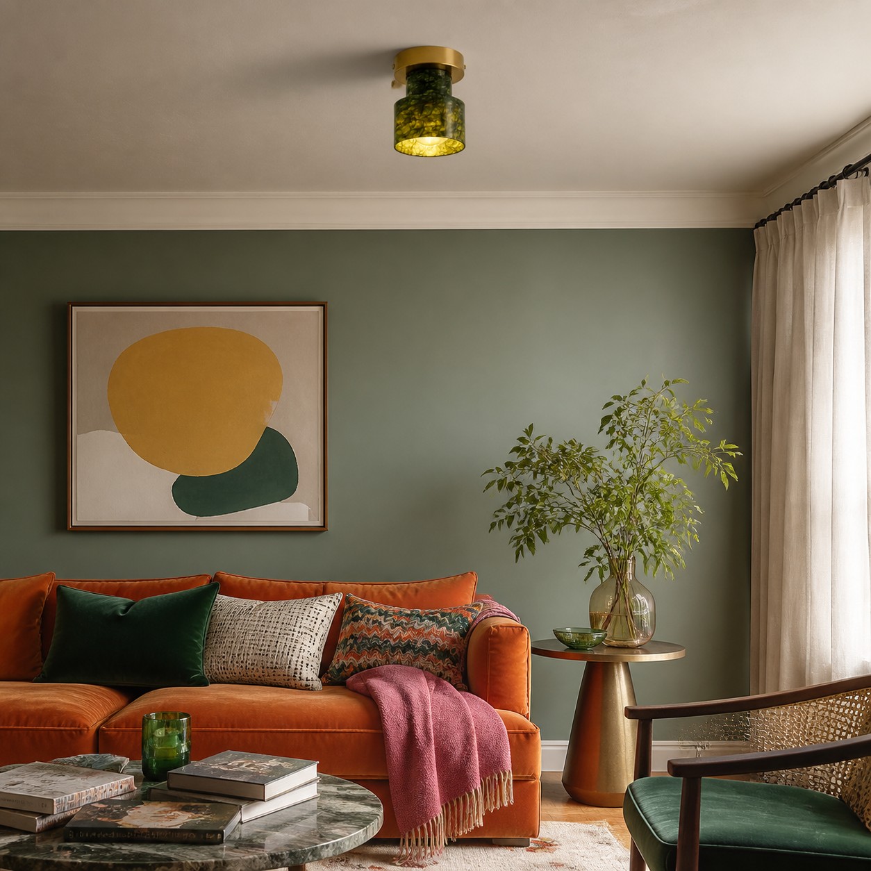 Vintage Green Jade Flush Mount Ceiling Light