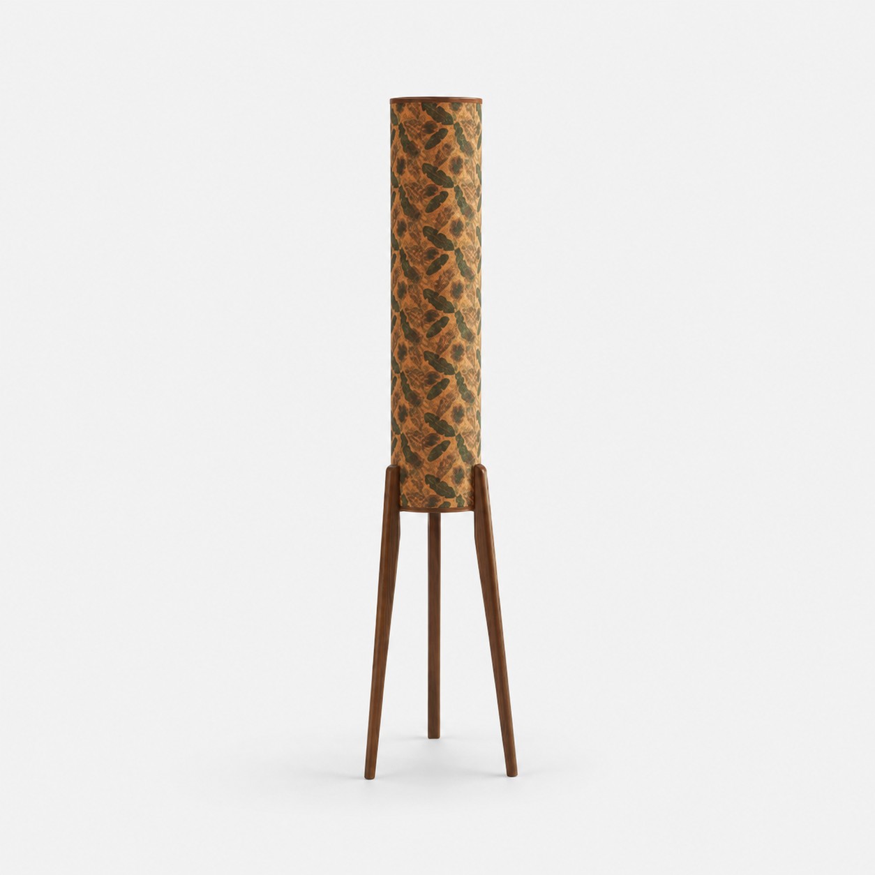 Wood Print vintage fabric cylinder floor lamp