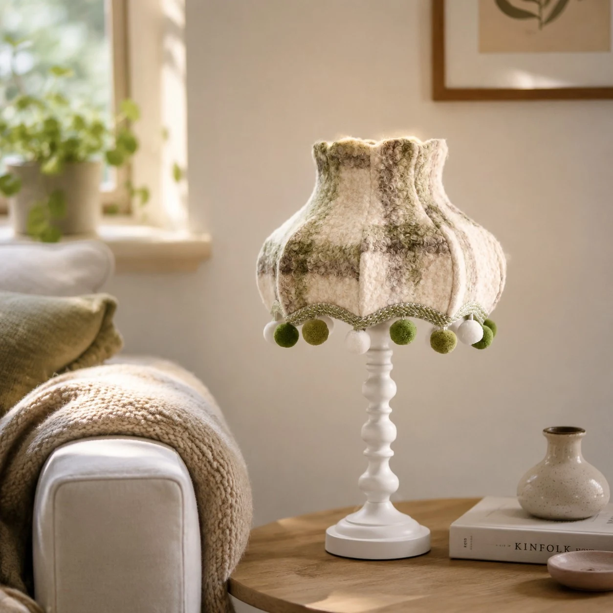 Vintage Check Wool Pom Table Lamp