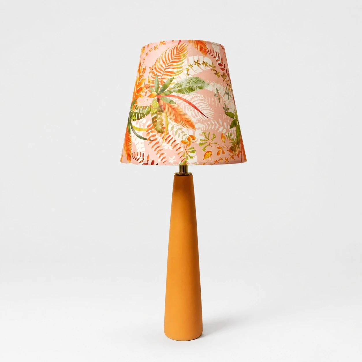 Orange Green Botanical Liberty fabric ceramic table lamp front view