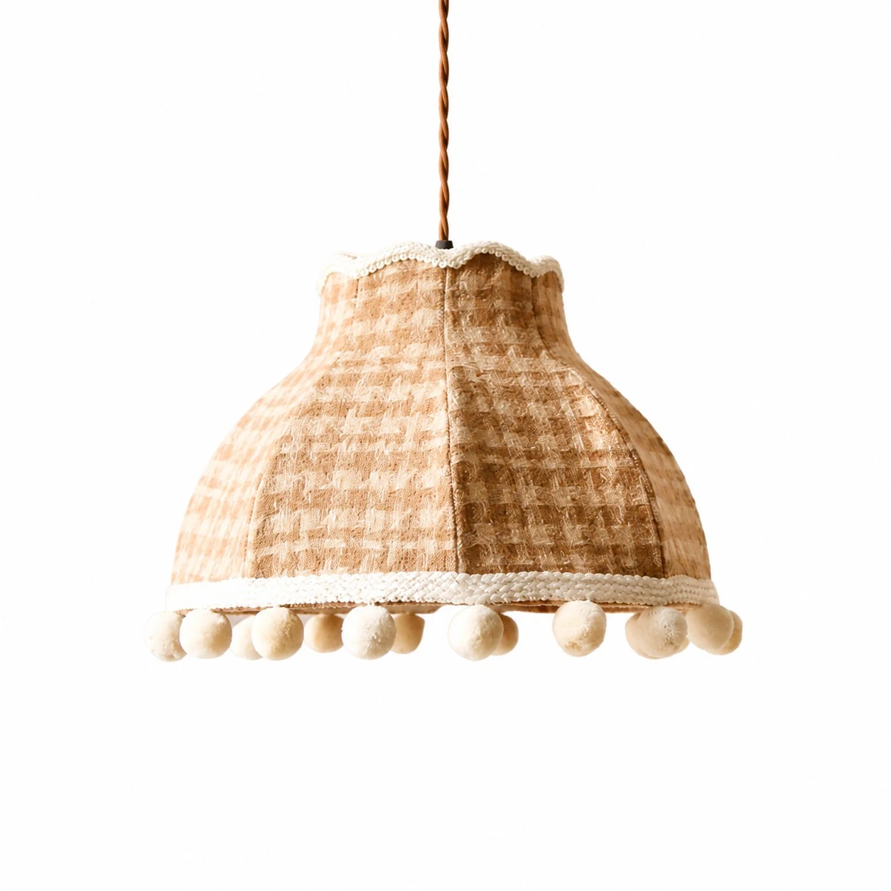 French Cream Pom Pom Fabric Pendant Light