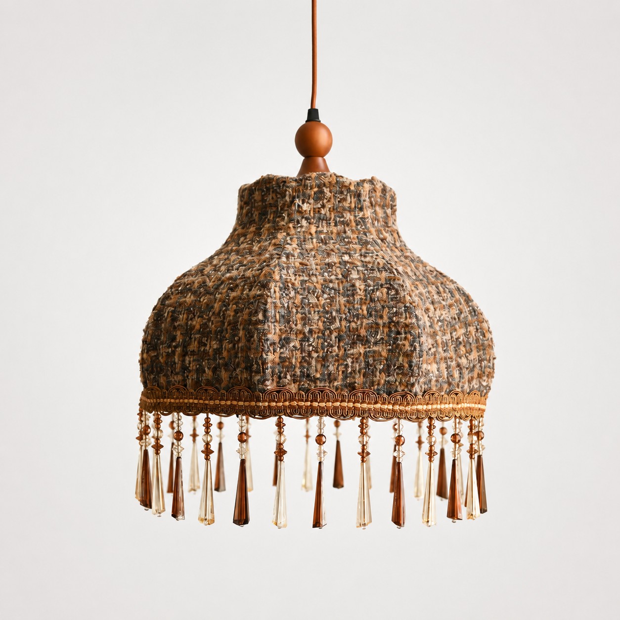 Fabric fringe pendant lamp front view