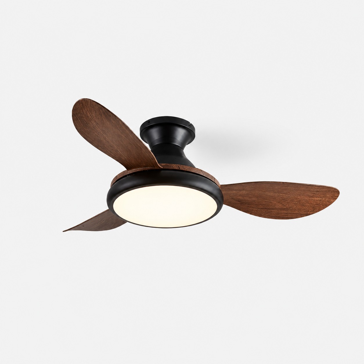 Vintage wood-grain three-blade flush mount ceiling fan