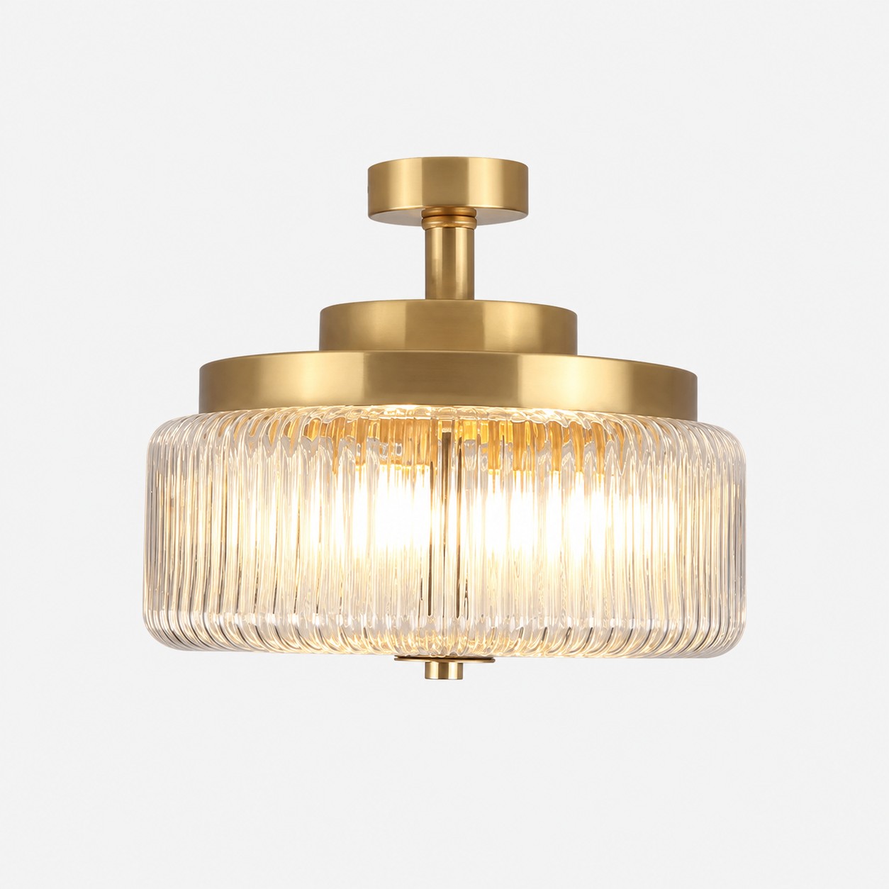 Antique Brass Ribbed Glass Ceiling Light