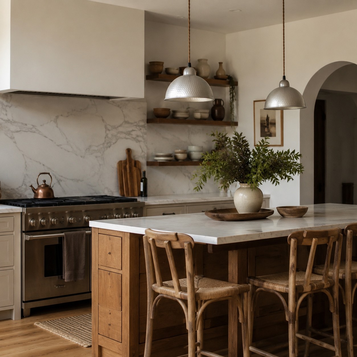 Kitchen island multi-pendant scene