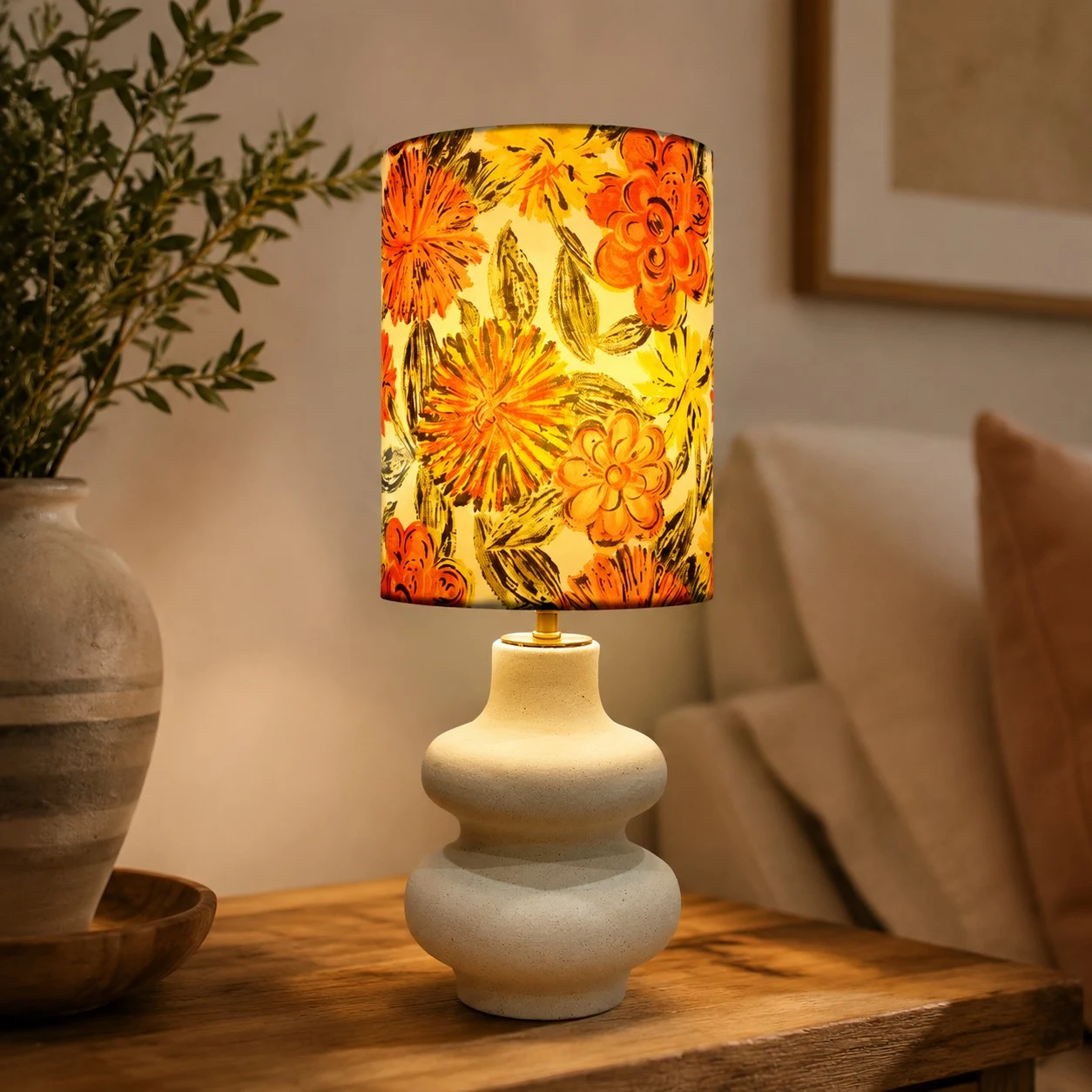 Liberty floral ceramic table lamp on a side table