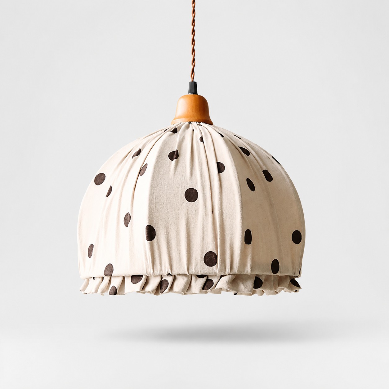 Polka dot ruched fabric pendant light shade